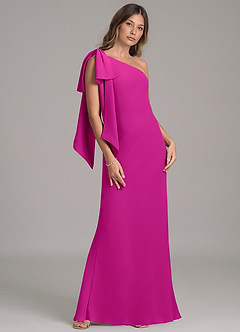 Azazie Capri Bridesmaid Dresses Fuchsia A-Line One Shoulder Chiffon Dress image4