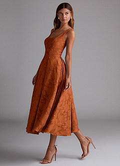 Azazie Amalie Suknie dla druhen Linia A Pofałdowany Kwiatowe wypalenie Długość herbaty Sukienka image4