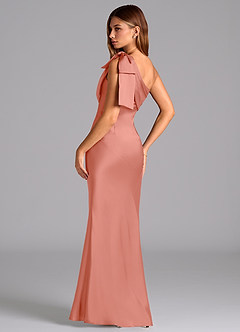 Azazie Yuanna Brautjungfernkleider Meerjungfrau-Linie One-Shoulder Stretch-Satin Kleid Koralle image6