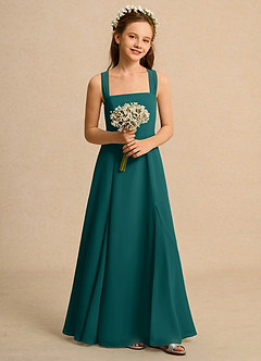 Azazie Tater Girls Formal Abiti da Ragazza di Fiori Abito A-Line in Chiffon Plissettato Verde Pavone image4