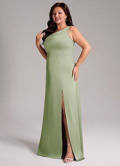 Azazie Phaedra Bridesmaid Dresses Dusty Sage A-Line One Shoulder Stretch Satin Dress image12