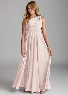 Azazie Charlize Junior Rose Petal A-Line Mesh Dress image4