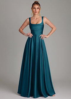 Azazie Azaria Bridesmaid Dresses Ink Blue A-Line Corset Stretch Satin Dress image1