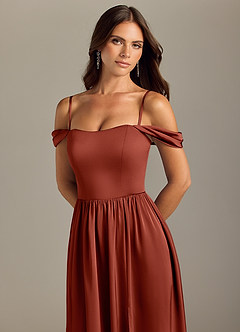 Azazie Calianna Bridesmaid Dresses Terracotta A-Line Off the Shoulder Stretch Satin Convertible Dress image3