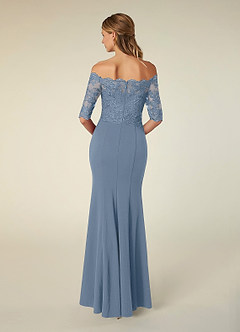 Azazie Jette Mother of the Bride Dresses Dusty Blue Mermaid Off the Shoulder Lace Dress image2