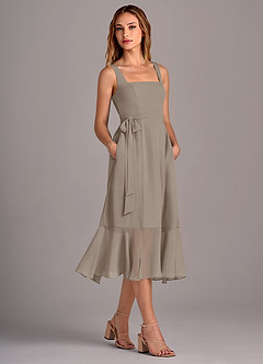 Azazie Deb Bridesmaid Dresses Taupe A-Line with Pockets Chiffon Convertible Dress image3