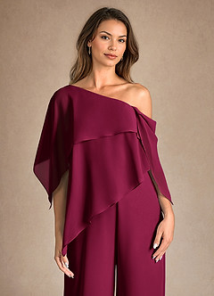 Azazie Halima vestidos de madre de la novia Vestido Borgoña de Gasa de Mono/Traje de pantalón con Abertura lateral image8