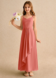 Azazie Zaida Girls Formal vestidos de niña de las flores Vestido de Rosa Salmón de Gasa de Corte en A con Plisado image6