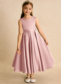 Azazie Junebuj Flower Girl Dresses Rose Gold Ball-Gown Pleated Matte Satin Dress image6