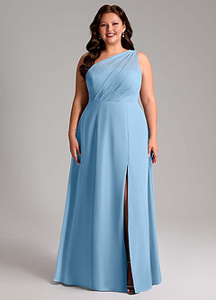 Azazie Phaedra Bridesmaid Dresses Steel Blue A-Line One Shoulder Chiffon Dress image1