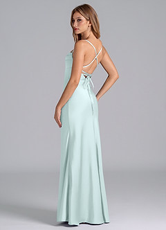 Azazie Seema Bridesmaid Dresses Sea Glass Mermaid Corset Stretch Satin Dress image6