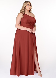 Azazie Brooke Bridesmaid Dresses Terracotta A-Line One Shoulder Mesh Dress image9