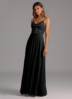 Azazie Sarella Bridesmaid Dresses Black A-Line Pleated Velvet Dress image1