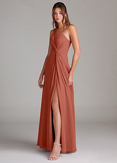 Azazie Brooke Jurken voor bruidsmeisjes Jurk van Chiffon met A-Lijn One-Shoulder Klei image5