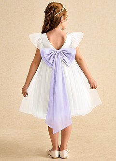 Azazie Munchkin Abiti da Ragazza di Fiori Abito A-Line in Tulle Fiocco Avorio Lilla image1