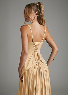 Azazie Stephanie Bridesmaid Dresses Gold A-Line Corset Stretch Satin Dress image10