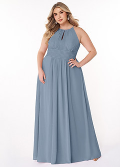 Azazie Bonnie Bridesmaid Dresses Dusty Blue A-Line Keyhole Ruched Chiffon Dress image6