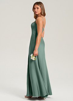 Azazie Lidia Brautjungfernkleider Meerjungfrau-Linie Seitliche Cut-Outs Stretch-Satin Kleid Eukalyptus image7