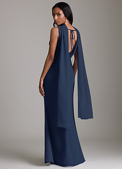 Azazie Linelle Robes de demoiselle d'honneur Robe Sirène en Mousseline de soie Plissée Bleu Marine Foncé image10