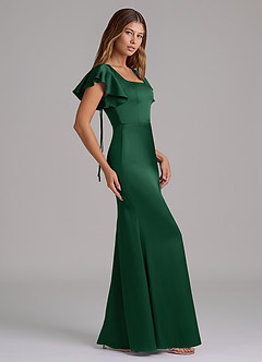 Azazie Elkie 신부 들러리 드레스 인어 스퀘어 네크라인 스트레치 새틴 바닥 길이 드레스 image3