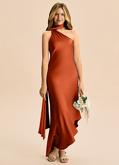 Azazie Briony Junior Etui Plissee Stretch-Satin Kleid Paprika image5