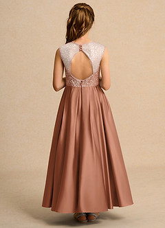 Azazie Candy Girl Blumenmädchenkleider Ballkleid Schleifen Matte Satin Kleid Bronzer image2