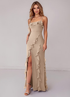 Azazie Malia Bridesmaid Dresses Taupe Sheath Ruched Chiffon Dress image6