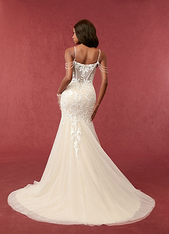 Azazie Denise Wedding Dresses Diamond White Champagne Mermaid Sequins Tulle Dress image2