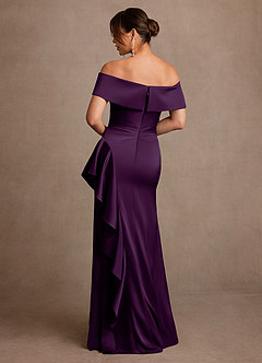 Azazie Kirsty Mother of the Bride Dresses Grape Sheath Off the Shoulder Stretch Satin Dress image2