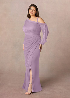 Azazie Marna Mother of the Bride Dresses Wisteria Sheath One Shoulder Mesh Dress image7