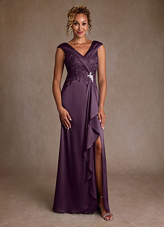Azazie Santa Monica Mother of the Bride Dresses Plum A-Line Lace Dress image3