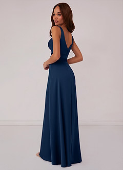 Barbie ♥ Azazie Bridesmaid Dresses Dark Navy A-Line Bow Stretch Satin Dress image2