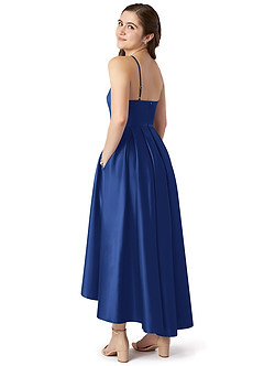 Azazie Jemima Junior A-Linie mit Taschen Stretch-Satin Kleid Königsblau image5