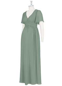 Azazie Verna Brautjungfernkleider für Schwangere A-Linie V-Hals Gerüscht Chiffon Bodenlänge Kleid image9