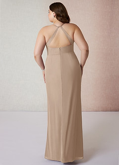 Azazie Becca Bridesmaid Dresses Taupe Sheath V-Neck Chiffon Dress image8
