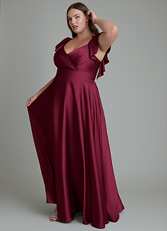 Azazie Leilani Bridesmaid Dresses Burgundy A-Line Ruched Stretch Satin Dress image14