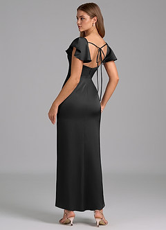 Azazie Demia Bridesmaid Dresses Black Sheath Sweetheart Neckline Stretch Satin Dress image2