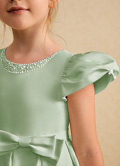 Azazie Pearl Flower Girl Dresses Dusty Sage Ball-Gown Pleated Matte Satin Dress image6