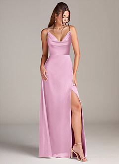 Azazie Sarella Bridesmaid Dresses Candy Pink A-Line Pleated Stretch Satin Dress image3