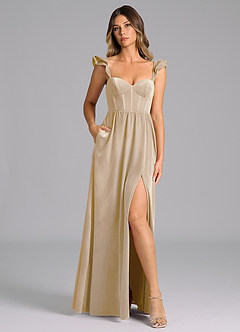 Azazie Denisse Bridesmaid Dresses Champagne A-Line Ruched Velvet Dress image3