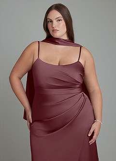Azazie Calandra Jurken voor bruidsmeisjes Jurk van Stretch Satijn met Kolom Geplooide Sangria image8