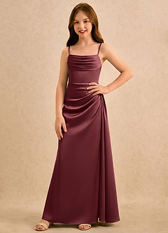 Azazie Shyla Girls Formal Flower Girl Dresses Merlot Sheath Pleated Stretch Satin Dress image4