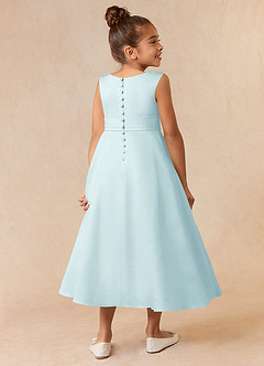 Azazie Lindy Flower Girl Dresses Sea Glass A-Line Pleated Matte Satin Dress image6