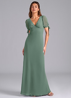 Azazie Pheby Bridesmaid Dresses Eucalyptus A-Line Pleated Chiffon Dress image1
