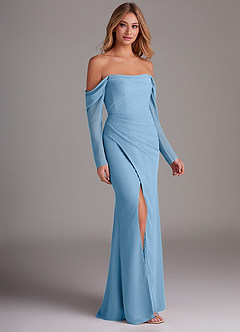 Azazie Hallie Bridesmaid Dresses Steel Blue Mermaid Long Sleeve Chiffon Dress image4