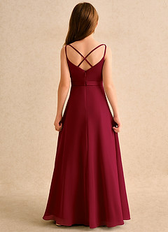 Azazie Umina Girls Formal Blumenmädchenkleider A-Linie Plissee Matte Satin Kleid Burgunderrot image2