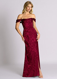 Azazie Saige 신부 들러리 드레스 인어 오프 더 숄더 자카드 바닥 길이 드레스 image5