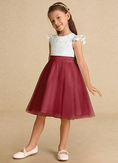 Azazie Vetty Flower Girl Dresses Ivory Pomegranate A-Line Lace Tulle Dress image3