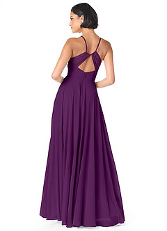 Azazie Avelina Bridesmaid Dresses Grape A-Line V-Neck Pleated Chiffon Dress image2