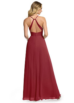 Azazie Davis Bridesmaid Dresses Pomegranate A-Line V-Neck Chiffon Dress image5